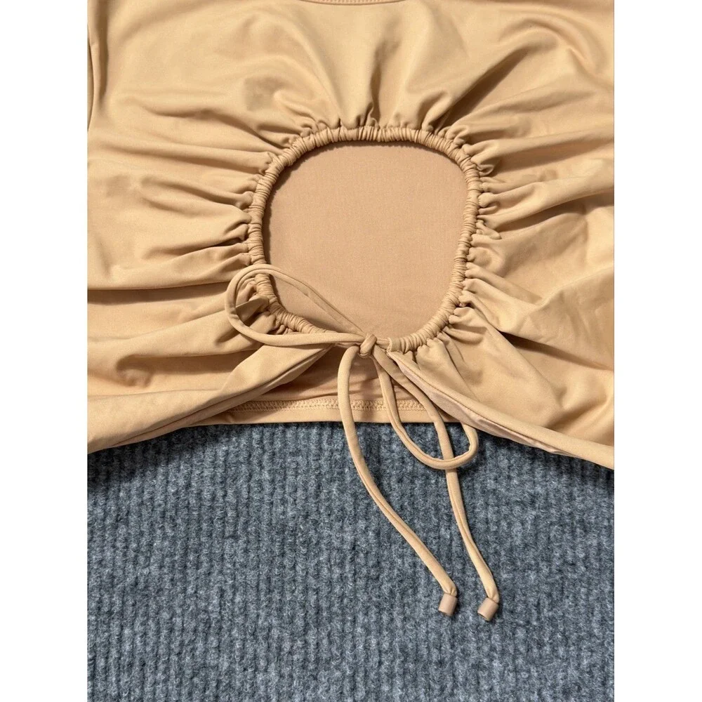 Skims Recycled Swim Size 4X Ruched T-Shirt Crop Top Keyhole Front Ochre